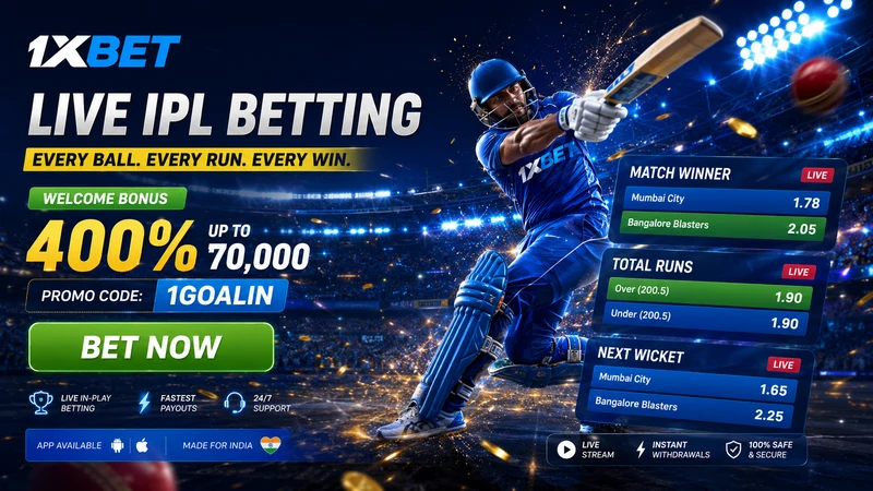 Live IPL cricket match betting markets open in the 1xBet India app